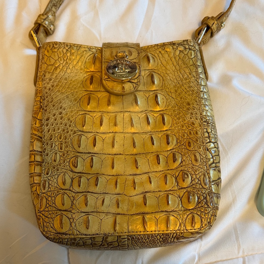 Brahmin Marley Gold Tan Crocodile Embossed Leather Crossbody Shoulder Bag
